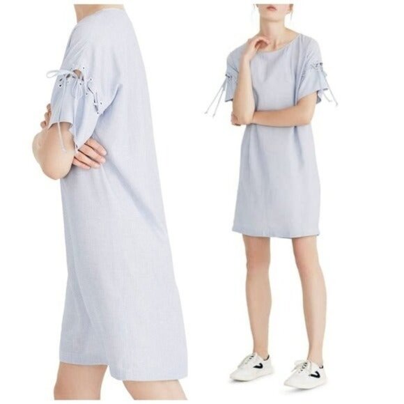 Madewell Stripe Lace-Up Cut-Out Short Sleeve Relaxed Fit Sailor T-Shirt Dress - Picture 2 of 12